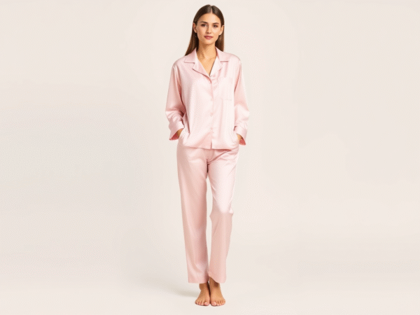 silk pajama in baby pink