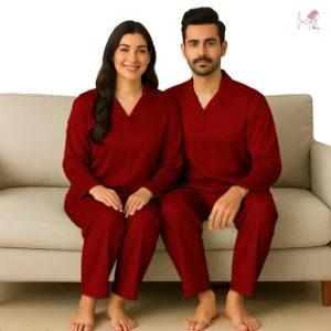 Red Couple Silk Nightwear Pajama Set