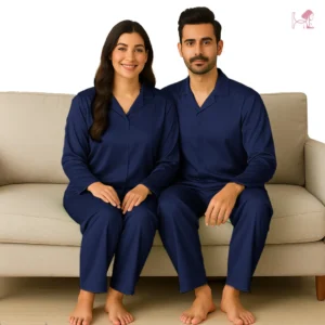 Dark Blue Silk Couple Nightwear Set