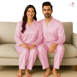 Pink Silk Couple Nightwear Set