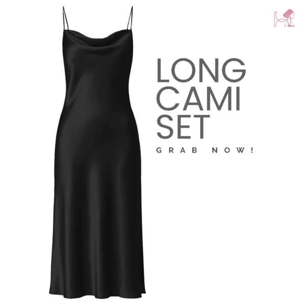 Black silk Long Cami nighty Set