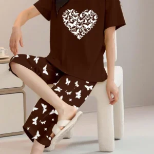 Brown Butterfly Heart Print t shirt and butterfly print trouser
