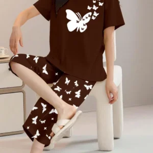 Brown Butterfly Print t shirt and butterfly print trouser