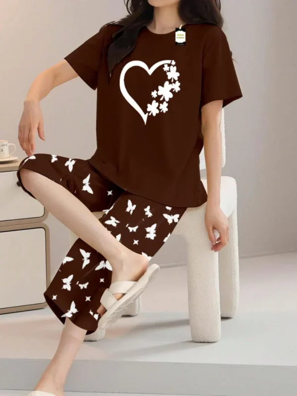 Brown t shirt and trouser with Heart and butterfly pattern