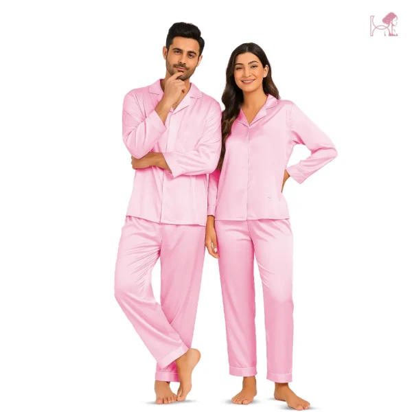 Pink Silk Couple Nightwear Set