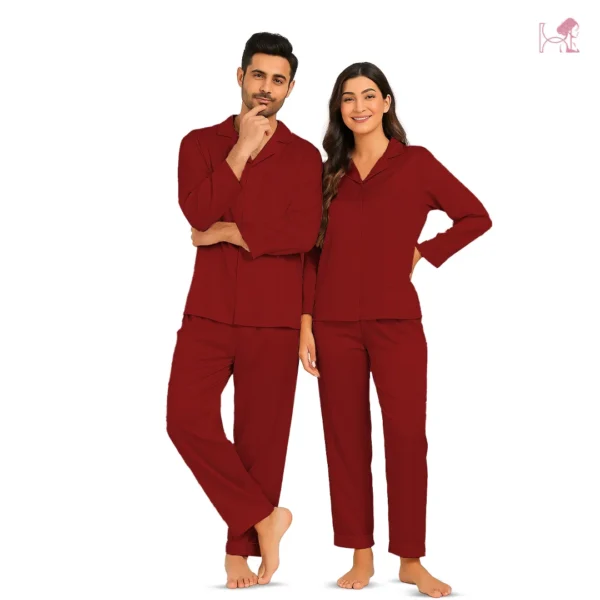 Red Couple Silk Nightwear Pajamas Set