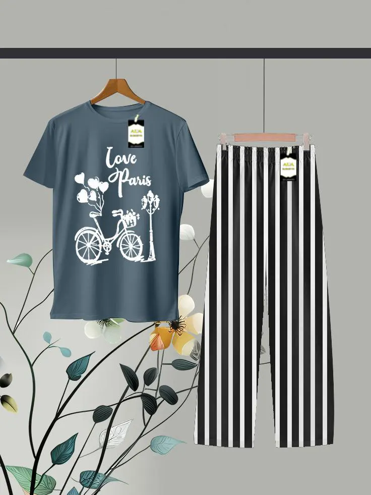 Cycle Printed Shirt and Stripes Trouser in Blue and Black