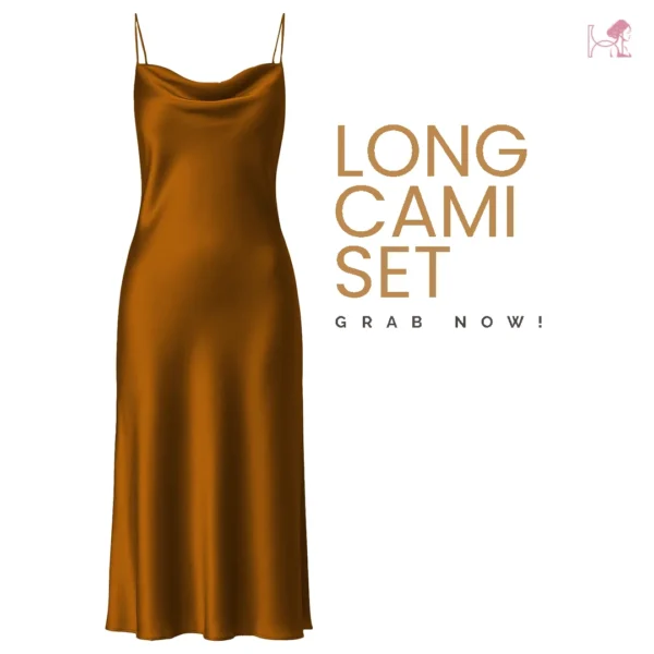 Dark Gold Silk Long Cami Nighty Set