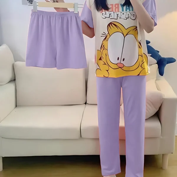 Garfield Cat Printed Shirt with Purple Trouser and Short