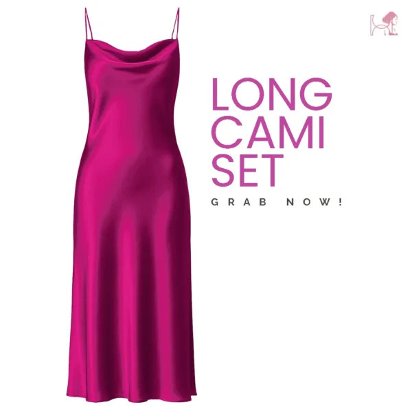 Hot Pink Silk Long Cami Nighty Set