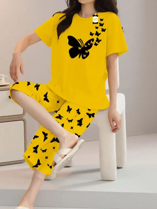 Yellow Butterfly Print t shirt and butterfly print trouser