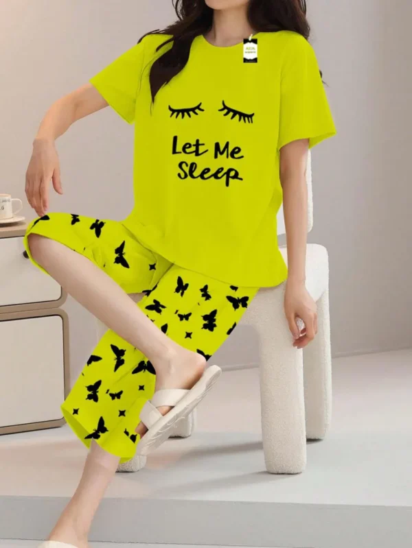 Lemon Let me Sleep text Print t shirt and butterfly print trouser