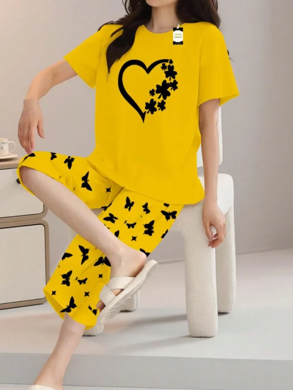 Yellow t shirt and trouser with Heart and butterfly pattern
