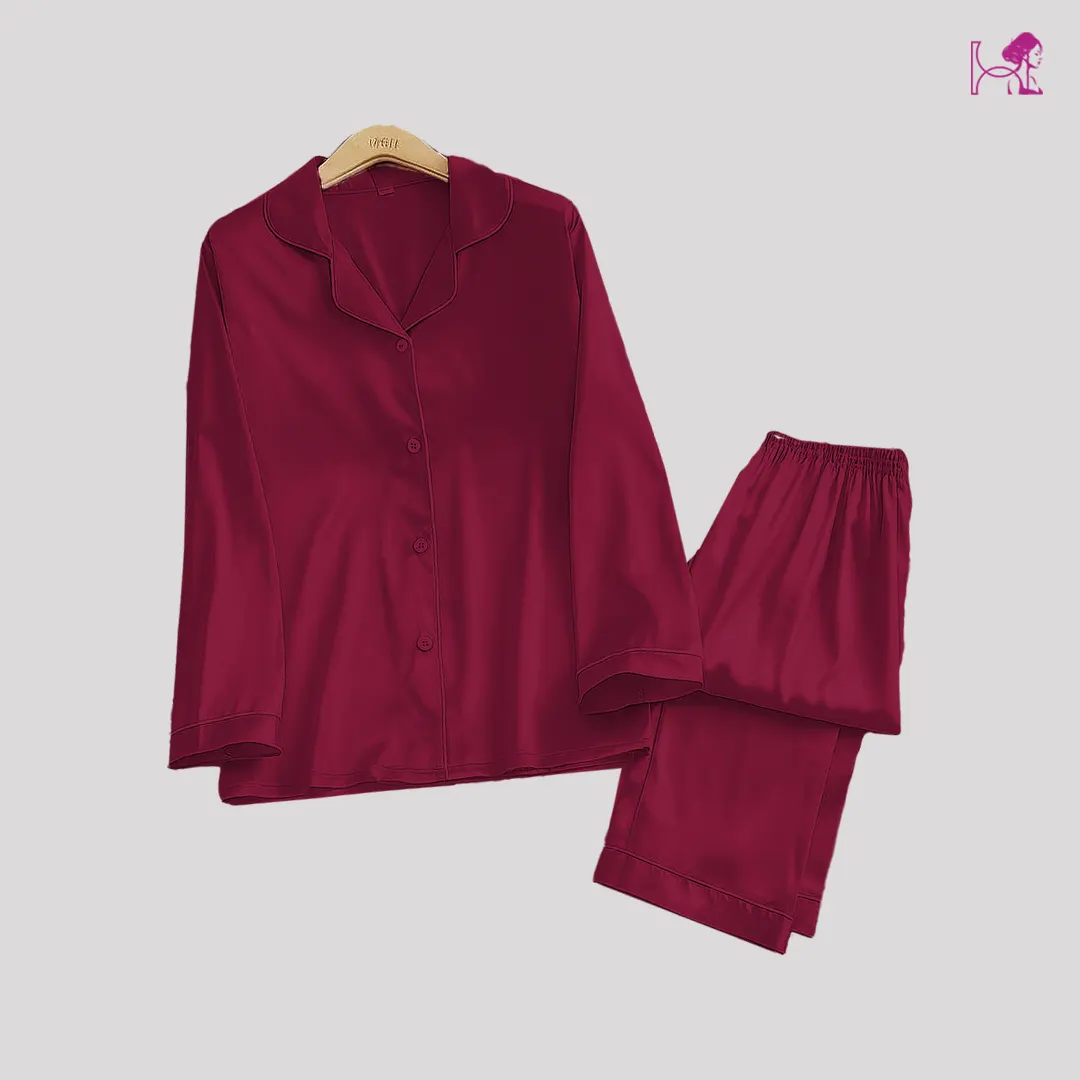 Maroon Silk PJ set for Women Dress