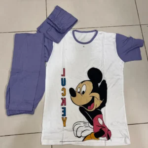Mickie Mouse Printed Shirt with Purple Trouser and Short