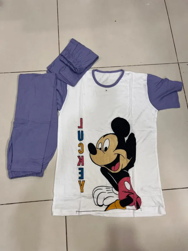 Mickie Mouse Printed Shirt with Purple Trouser and Short