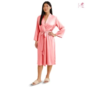 Model 1 in Pink Silk Long Robe