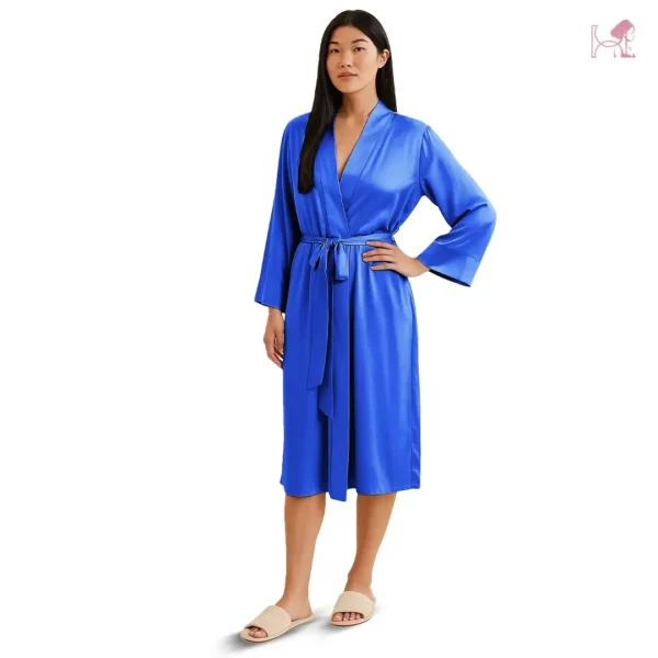 Model 1 in Royal Blue Silk Robe