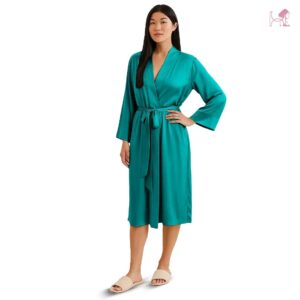 Model 1 in Teal Silk Robe for Women Online