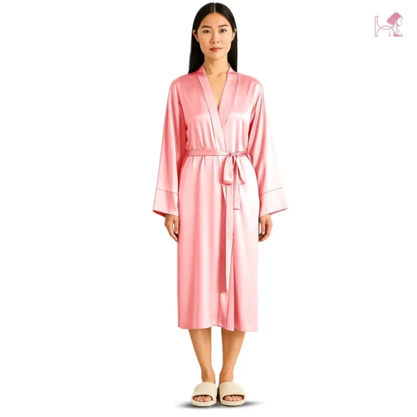 Model 2 in Pink Silk Long Robe