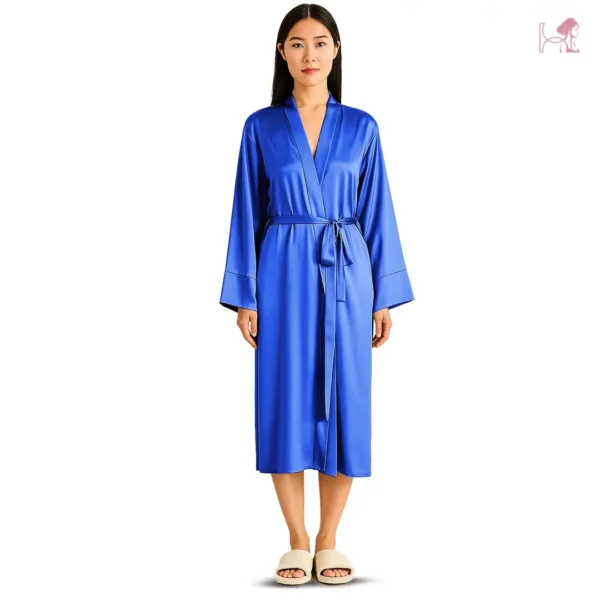 Model 2 in Royal Blue Silk Robe