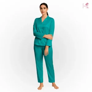 Teal Silk Pajama Set for Women
