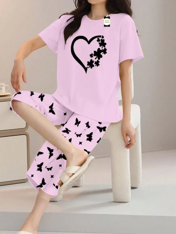 Purple t shirt and trouser with Heart and butterfly pattern