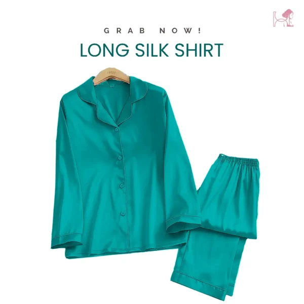 Teal Silk Pajama Set for Women