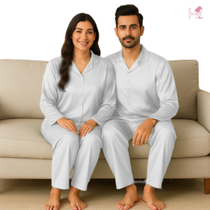 White Silk Couple Nightwear Set