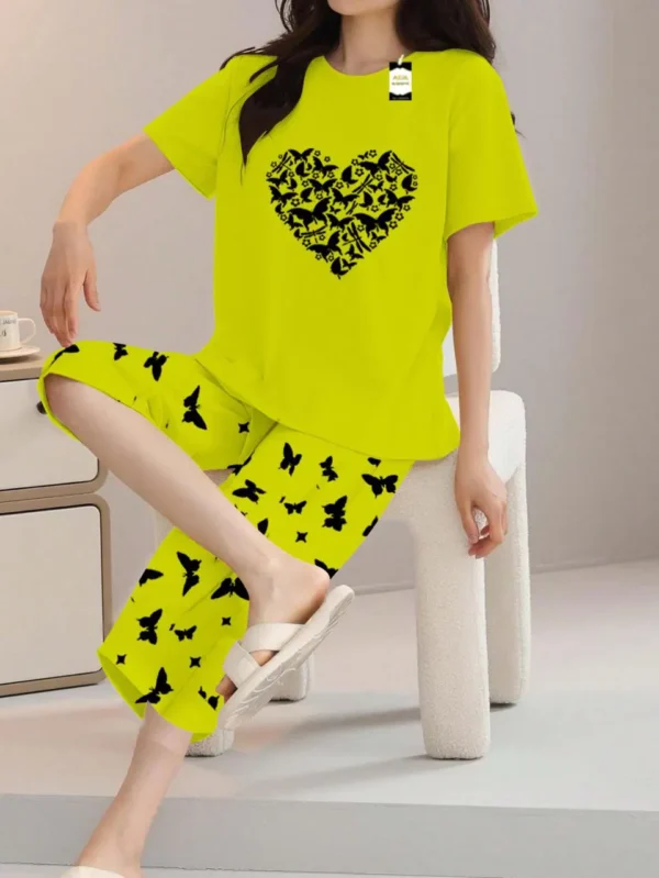 Lemon Butterfly Heart Print t shirt and butterfly print trouser