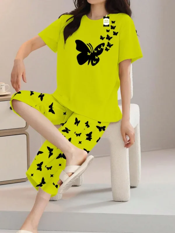 Lemon Butterfly Print t shirt and butterfly print trouser