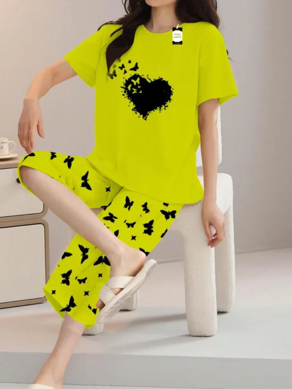 Lemon Heart Brush Stroke Print t shirt and butterfly print trouser