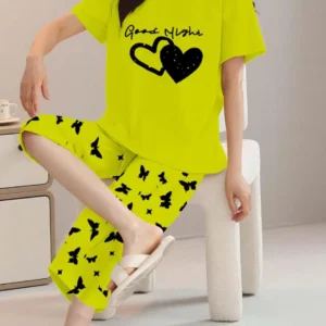 Lemon double heart with text Print t shirt and butterfly print trouser