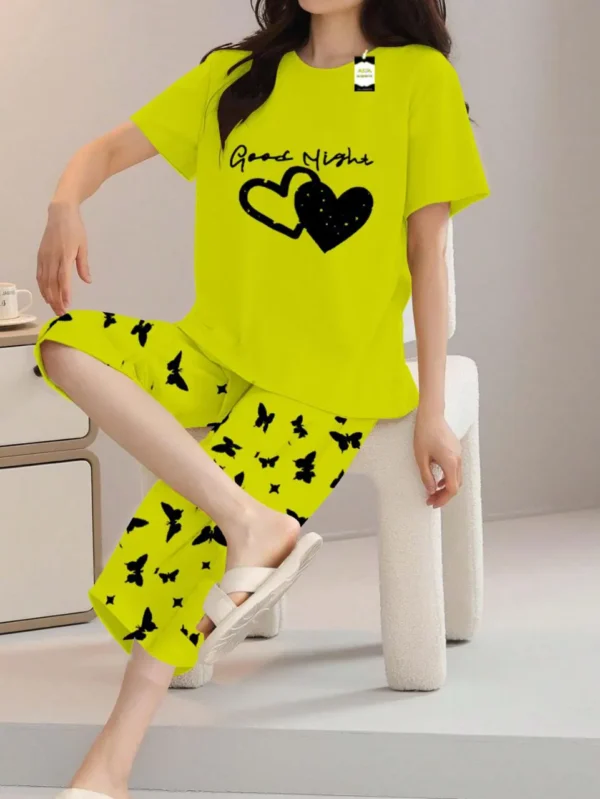Lemon double heart with text Print t shirt and butterfly print trouser