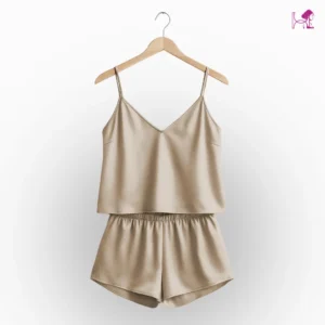 Light Gold Silk Cami and Short Set - Beige Short Cami