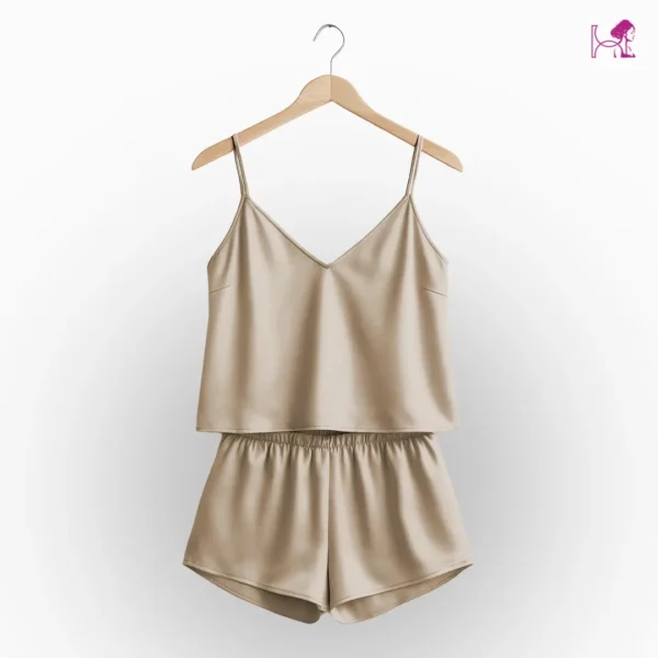 Light Gold Silk Cami and Short Set - Beige Short Cami