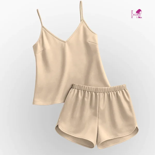 Light Gold Silk Cami and Short Set - Beige Short Cami - Image 2