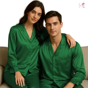 Bottle Green Silk Couple pajama set12bs