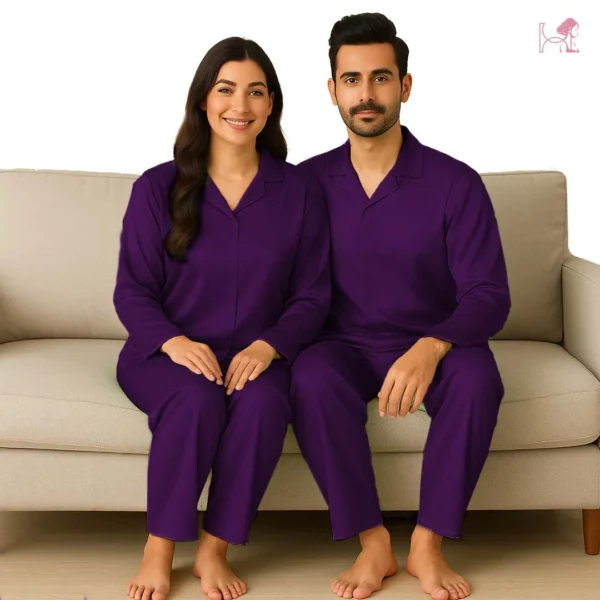 Brinjal Couple Silk Pajama Set – Elegant Satin Nightsuit - Image 2