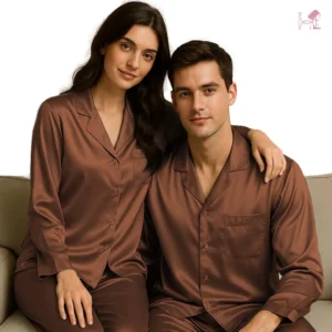 Chocolate Brown Silk Couple pajama set