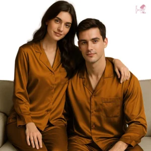 Dark Gold Silk Couple pajama set