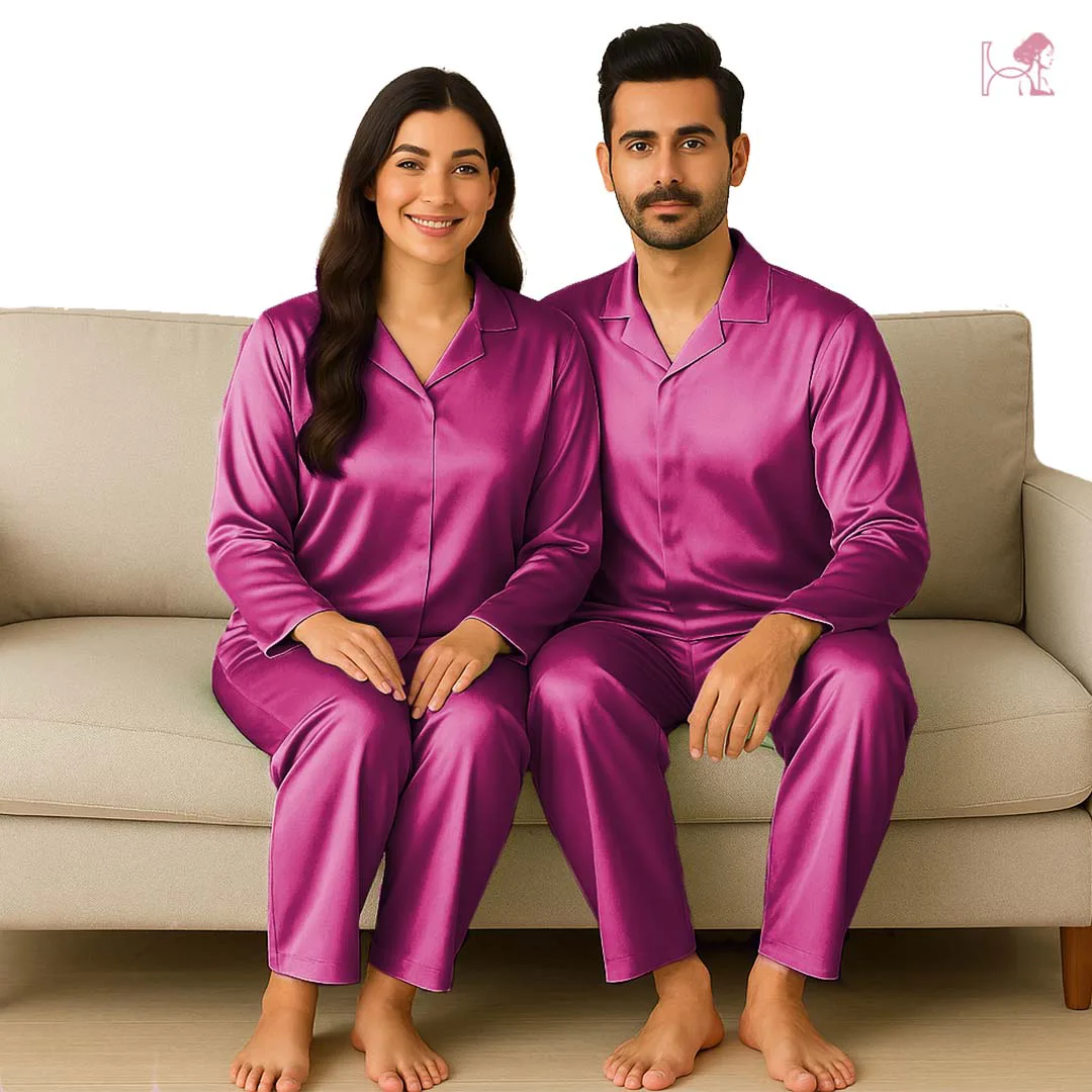Fuchsia Couple Silk Pajama Set - Image 2