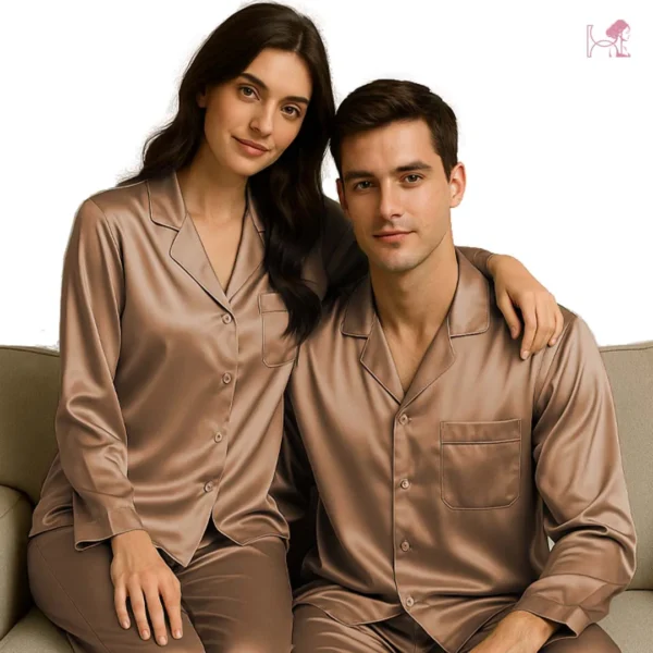 Gold Brown Silk Couple pajama set