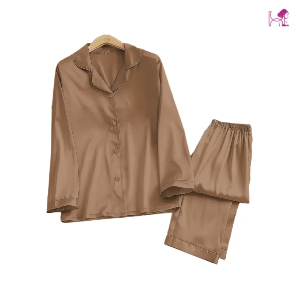 Gold Brown Silk Pajama – Elegant Silk PJ Set - Image 2