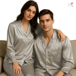 Grey Silk Couple pajama set