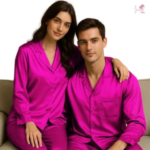 Hot Pink Silk Couple Nightwear Set