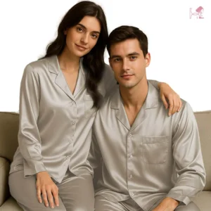 Ivory Luxe Silk Couple Pajama Set