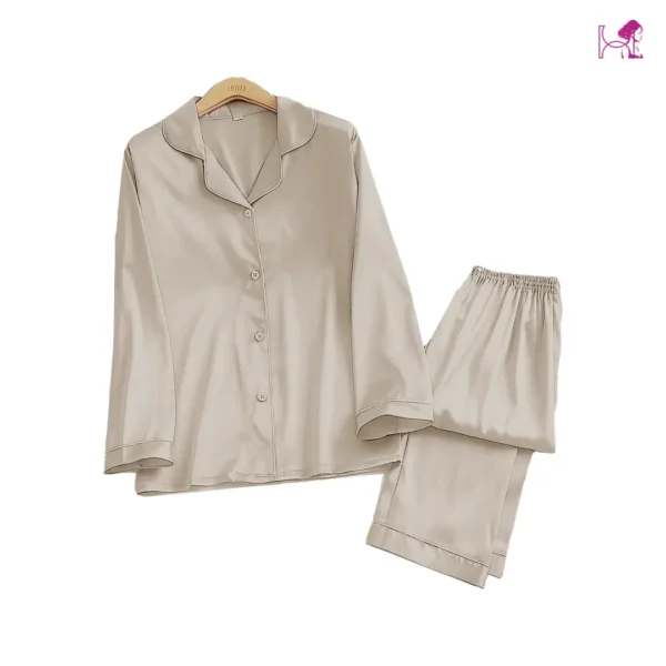 Light Gold Silk Pajama  – Luxury Satin PJ Set - Image 2