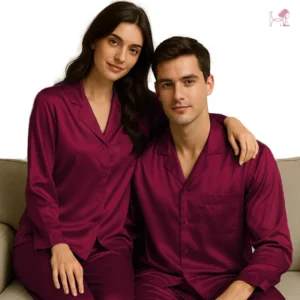 Maroon Silk Couple pajama Set