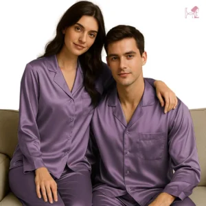 Mauve Silk Couple pajama Set